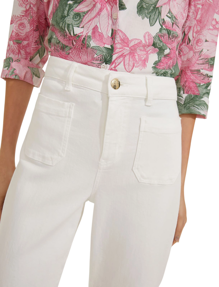 Pantaloni da donna bianchi stretch con tasche applicate