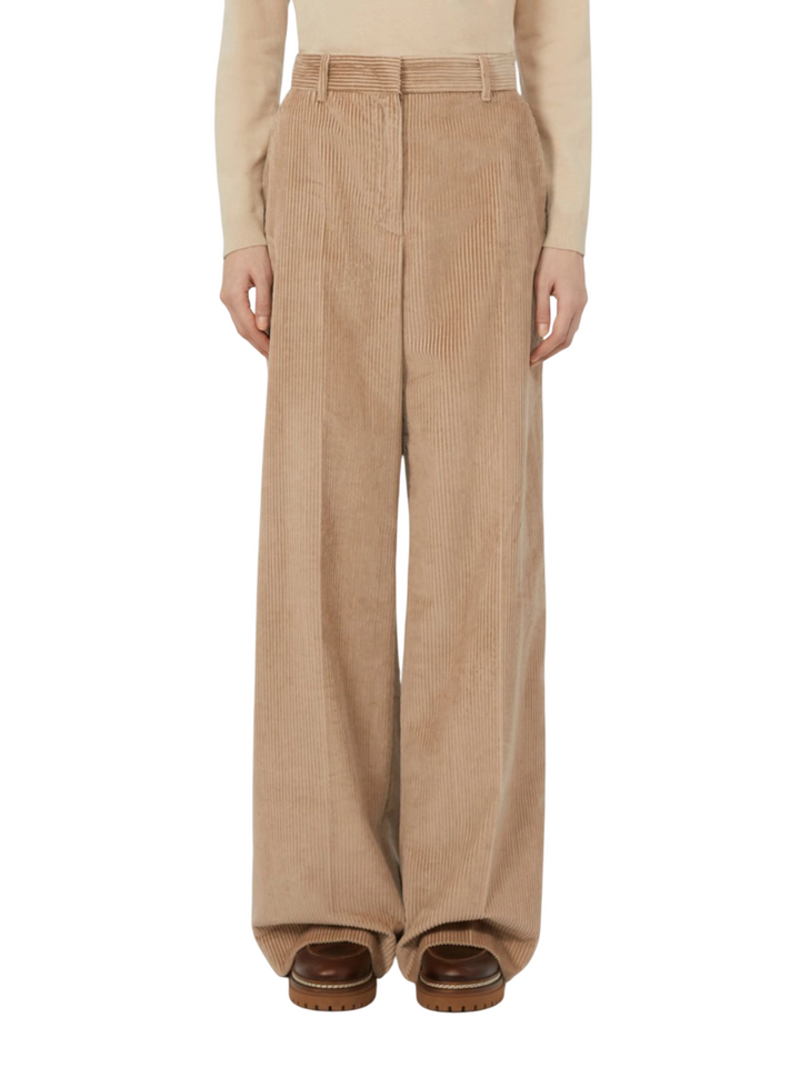 Pantaloni da donna wide leg in velluto a coste beige