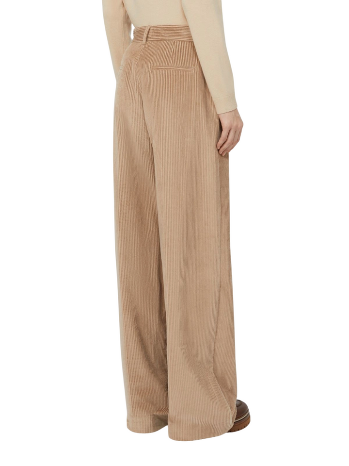 Pantaloni da donna wide leg in velluto a coste beige