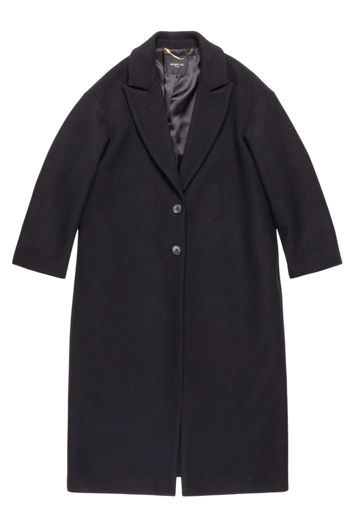 Cappotto lungo da donna in panno di lana nero