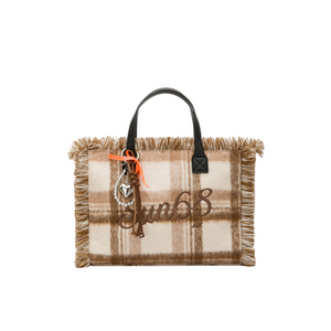 Borsa midi Cali con frange effetto lana panna / beige
