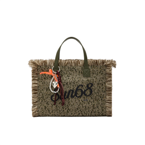 Borsa midi Cali con frange effetto lana verde militare