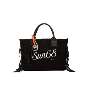 Borsa midi Cali con frange in maglia nera