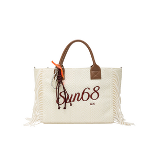 Borsa midi Cali con frange in maglia panna