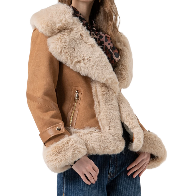 Giacca biker regular da donna con apertura centrale cuoio