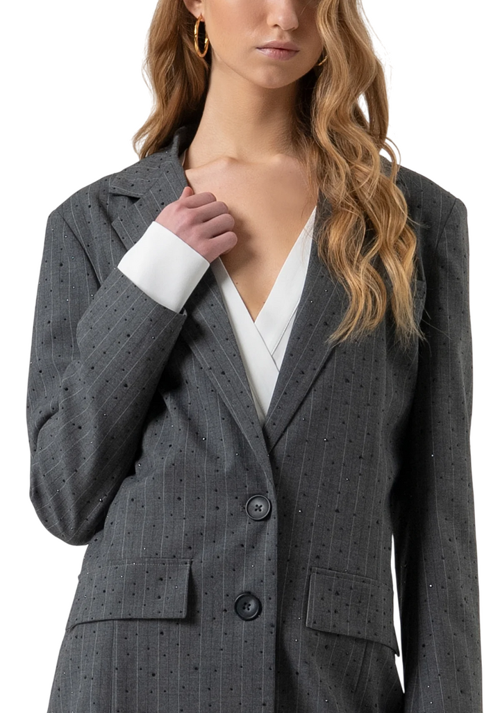 Blazer da donna gessato con strass grigio scuro
