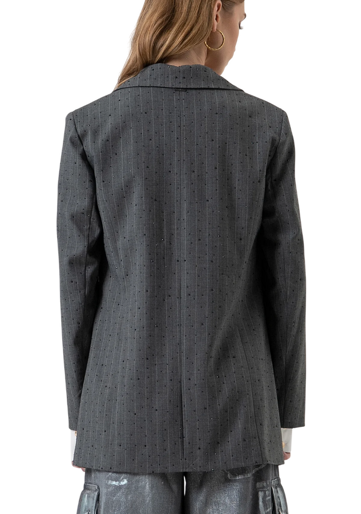 Blazer da donna gessato con strass grigio scuro