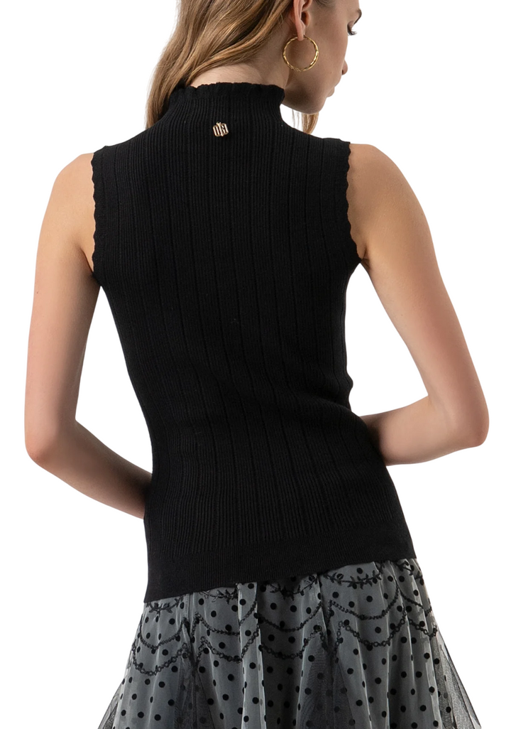 Top senza maniche in maglia a costine nero
