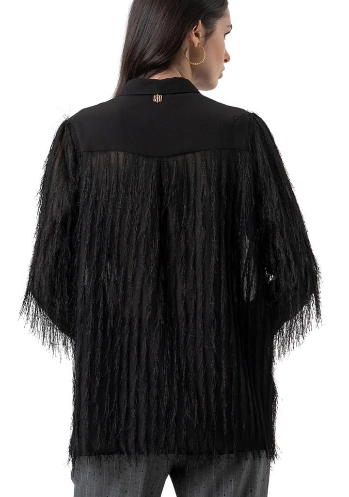Camicia regular con frange nera