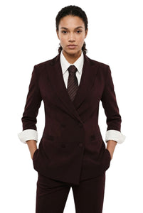 Blazer donna doppiopetto con maniche tre quarti plum noir
